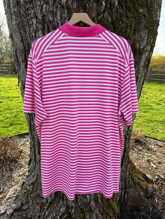Men's Nike Golf Dri-Fit Victory Stripe Polo Pink and White Size XXL - Picture 4 of 4